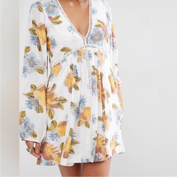 Free People Dresses & Skirts - Free People Strawberry Fields Mini Dress with Yellow & Blue Flowers